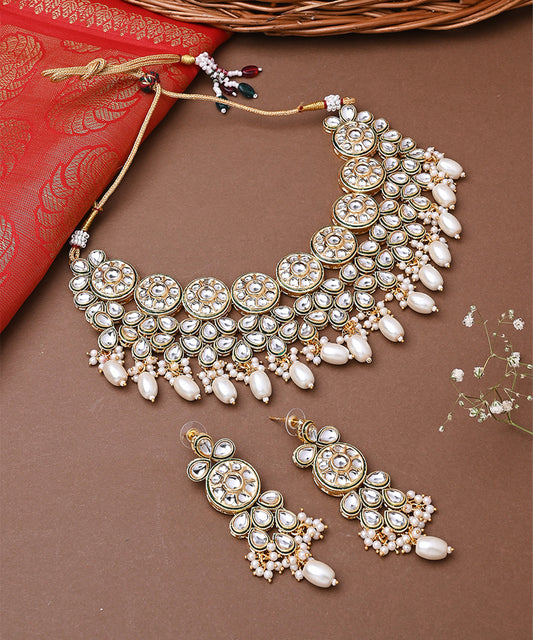 Multicolour Gold Plated Necklace Set with Earrings