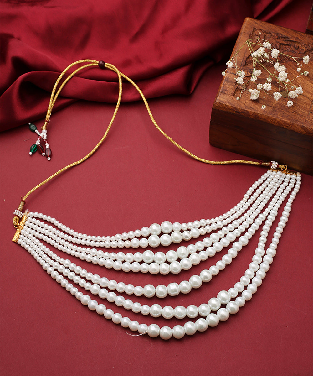 Layered White Beaded Necklace Piece