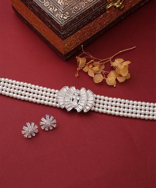 Silver Choker Set With Small Earrings