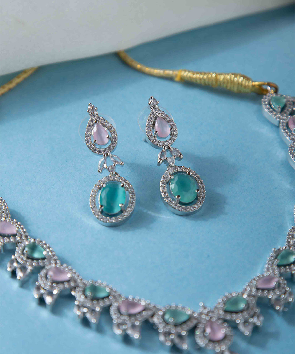Diamond Necklace and Matching Pastel Diamond Earrings Set