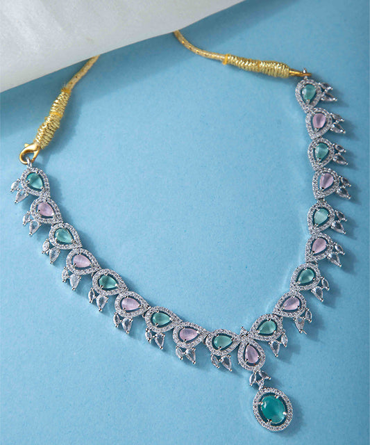 Diamond Necklace and Matching Pastel Diamond Earrings Set
