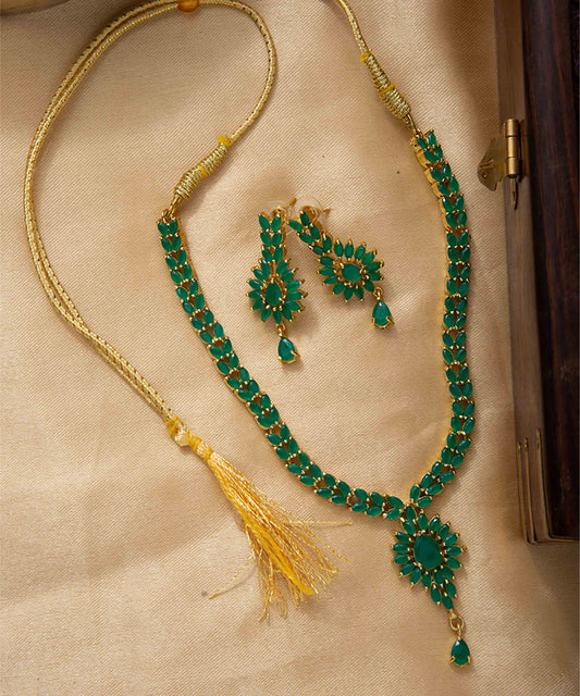 Mint Green Bead Necklace with Curvy Pendant and Matching Earrings