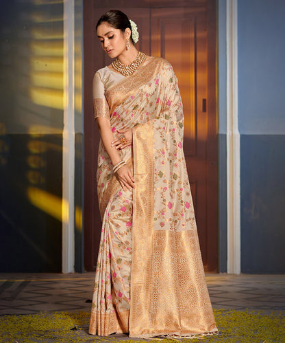 Saree Cream Banarasi Art Silk