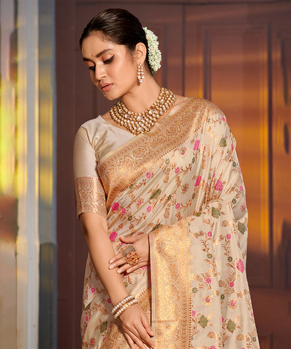 Saree Cream Banarasi Art Silk