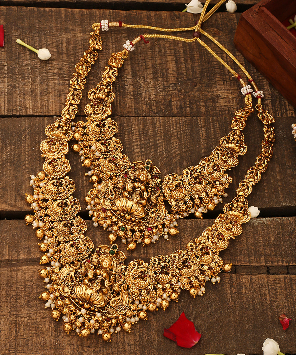 Laxmi Goddess Motif Set of Two Bridal Necklace with Earrings