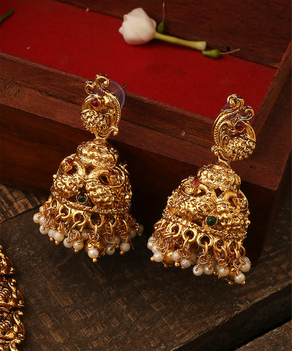 Laxmi Goddess Motif Set of Two Bridal Necklace with Earrings