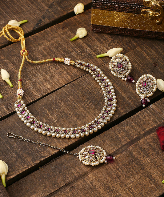 Multicolour Kundan Necklace Set With Earrings