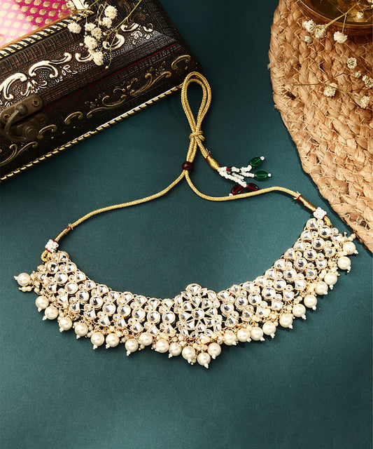 Crystal Blossom Pearl Jhumki Necklace