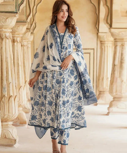 Kurta Set Off White Printed