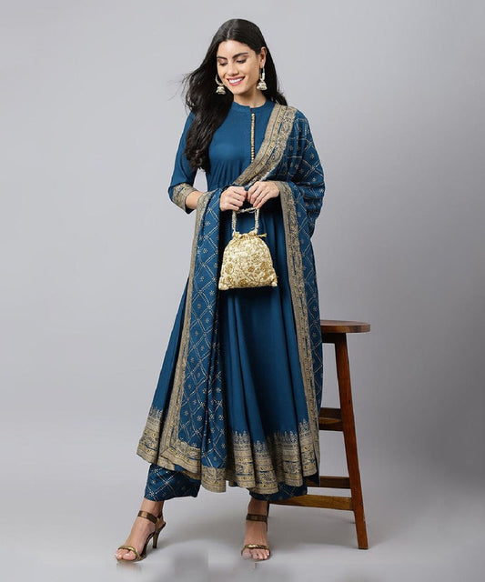 Kurta Set Blue Cotton Dupatta