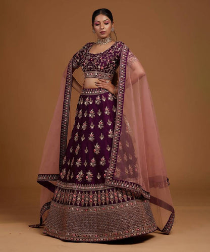 Lehenga Purple Zari Embroidered Unstitched