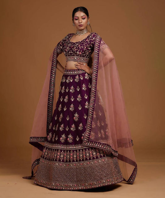 Lehenga Purple Zari Embroidered Unstitched