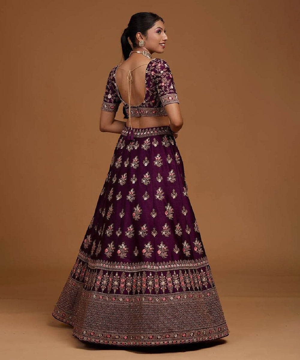 Lehenga Purple Zari Embroidered Unstitched