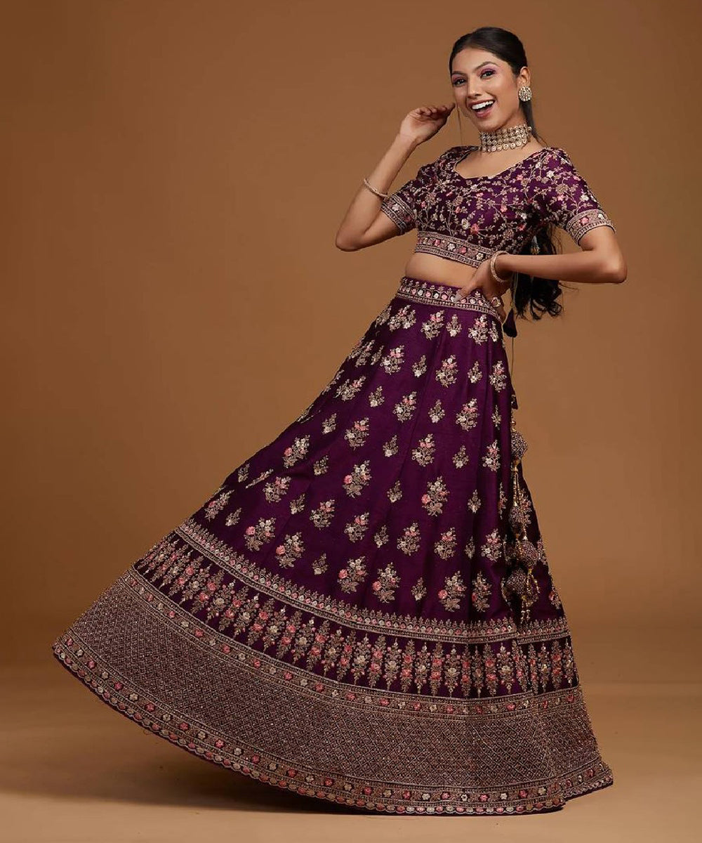 Lehenga Purple Zari Embroidered Unstitched