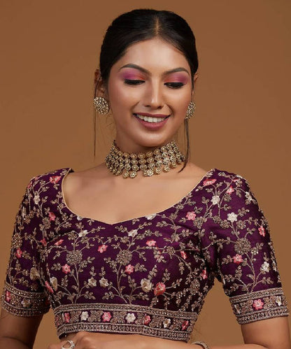 Lehenga Purple Zari Embroidered Unstitched
