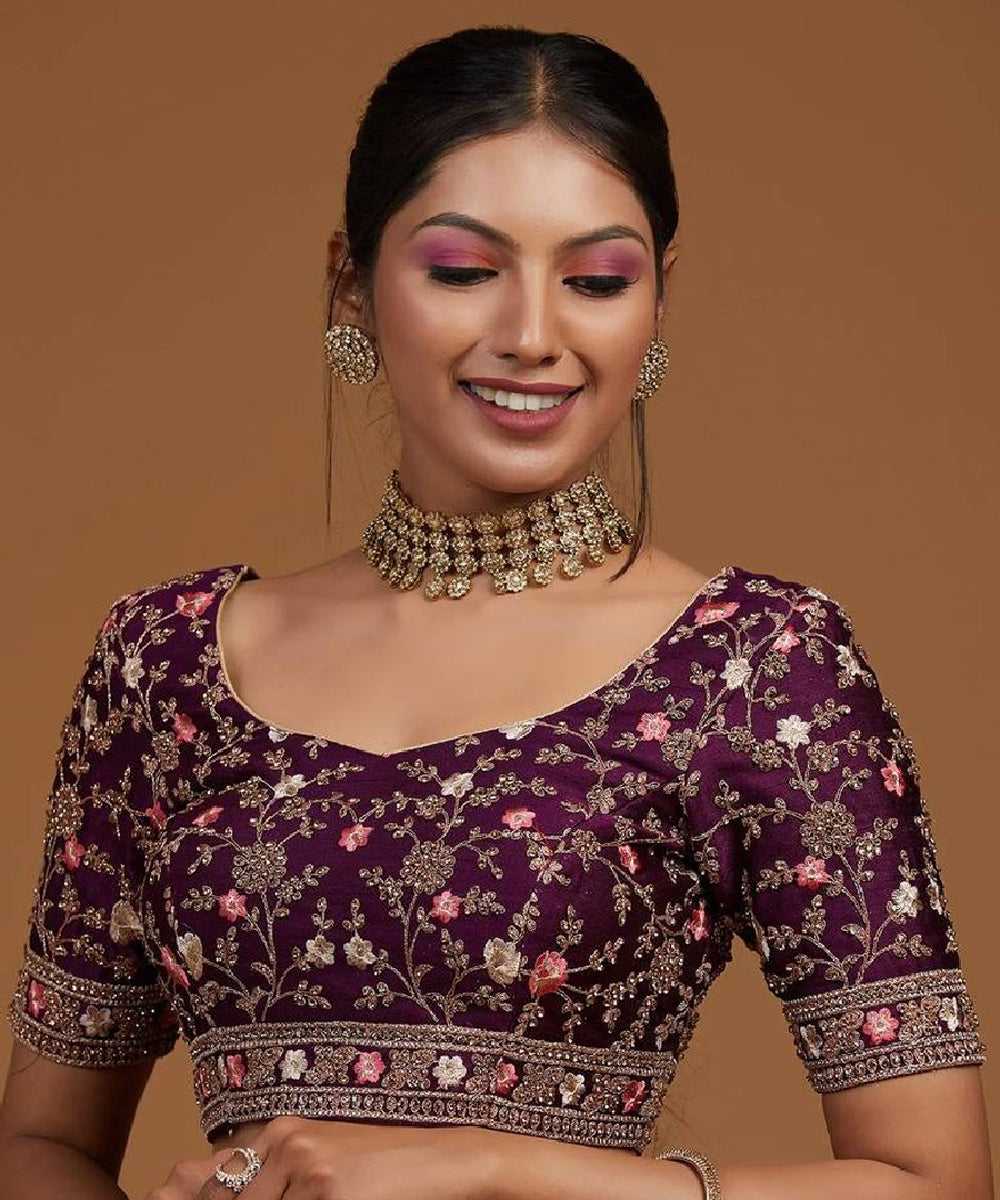 Lehenga Purple Zari Embroidered Unstitched