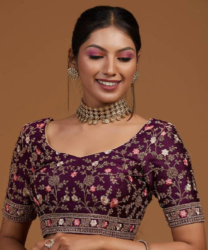 Lehenga Purple Zari Embroidered Unstitched