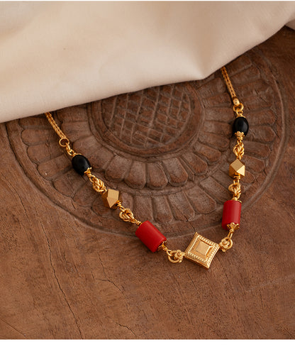 Vintage Charm Red Stone and Gold Pendant Necklace