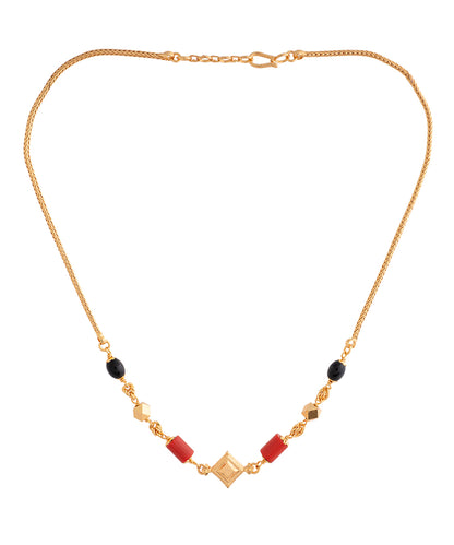 Vintage Charm Red Stone and Gold Pendant Necklace