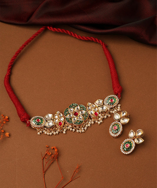 Kundan Choker Set with Meenakari Work