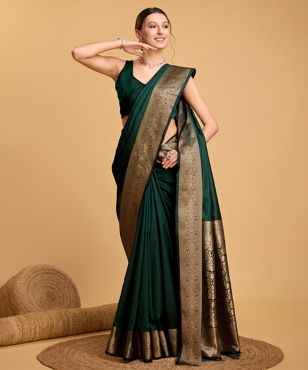 Green Kanchipuram Silk Saree with Classic Golden Zari Work