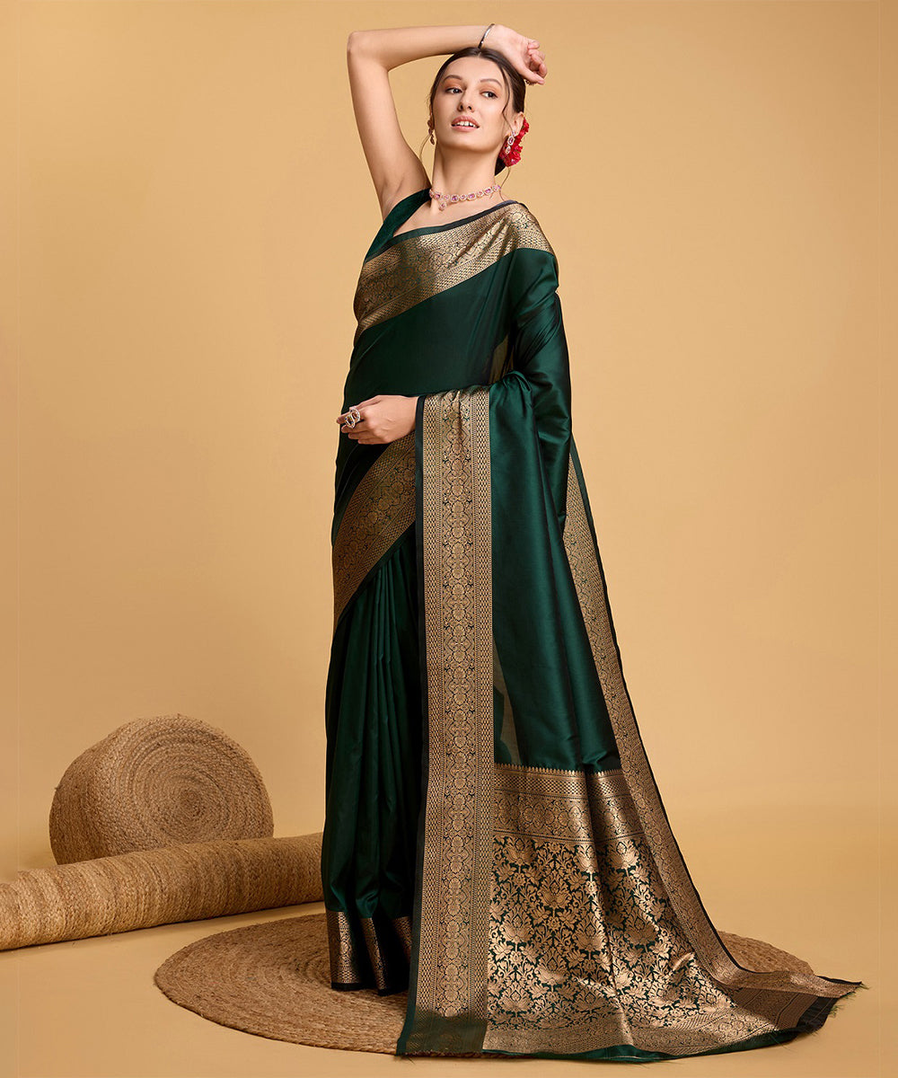 Green Kanchipuram Silk Saree with Classic Golden Zari Work