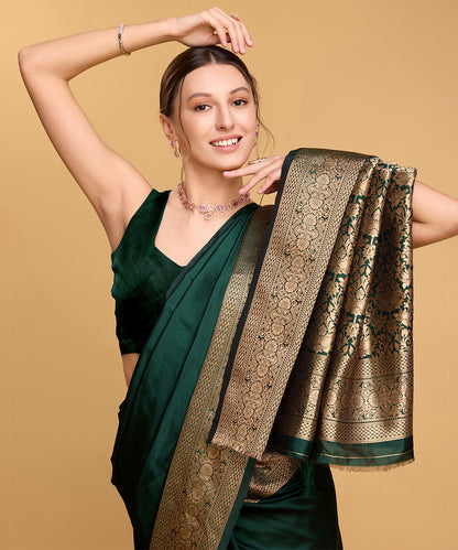 Green Kanchipuram Silk Saree with Classic Golden Zari Work