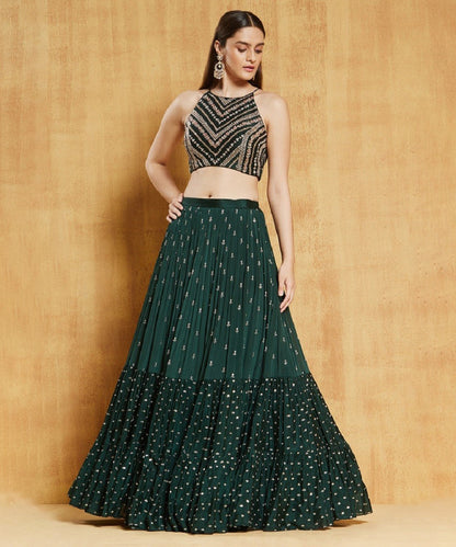 Dark Green Wedding Party Wear Sequin Work Lehenga Choli