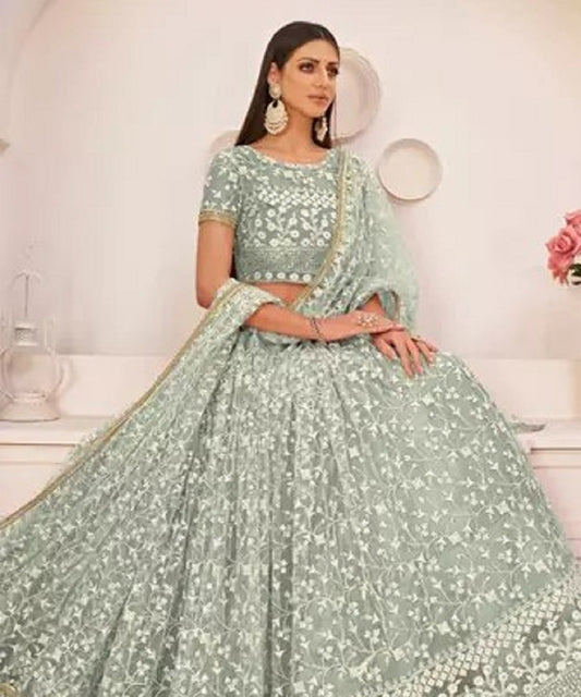 Lehenga Pista Green Wedding Unstitched