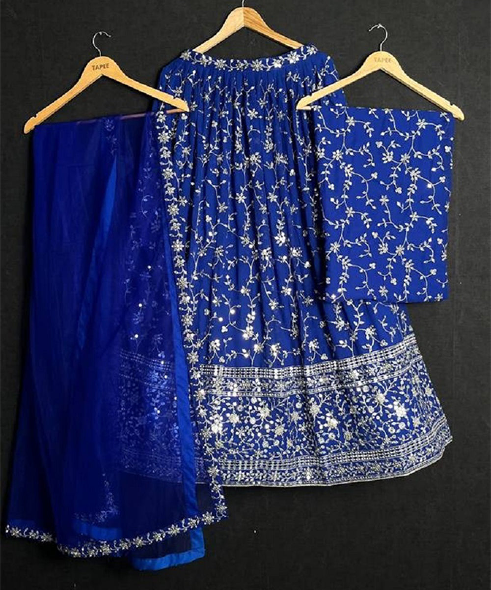 Interesting Blue Sequins Embroidered Lehenga Choli