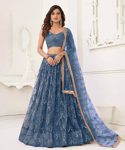 Lehenga Blue Net Designer Unstitched