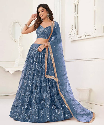Lehenga Blue Net Designer Unstitched