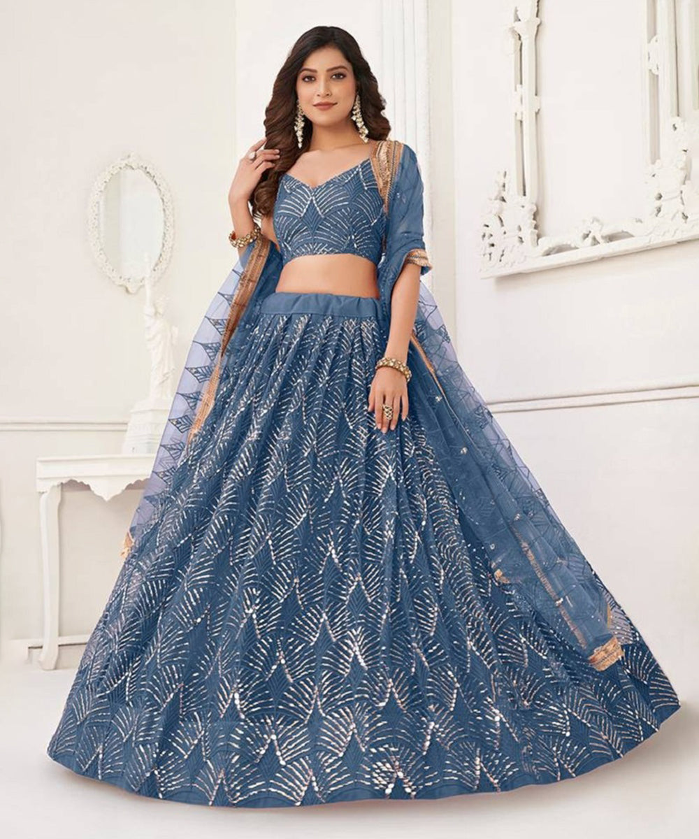 Lehenga Blue Net Designer Unstitched