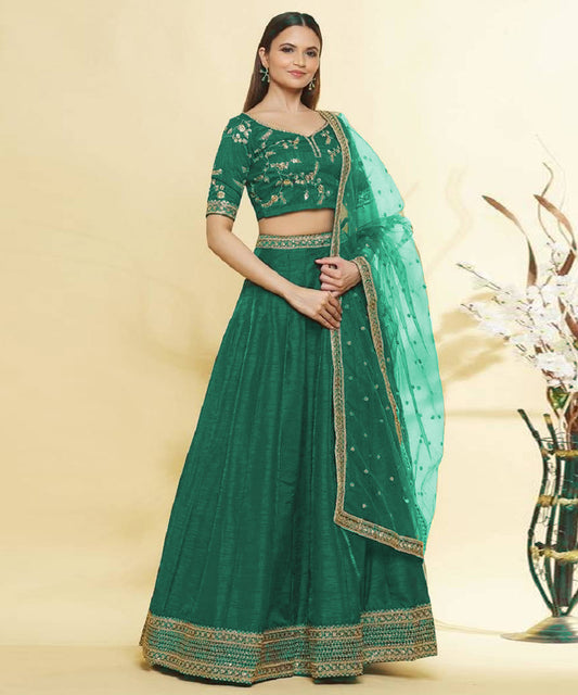 Elegant Art Silk Bottle Green Emerald Lehenga Choli for Mehendi