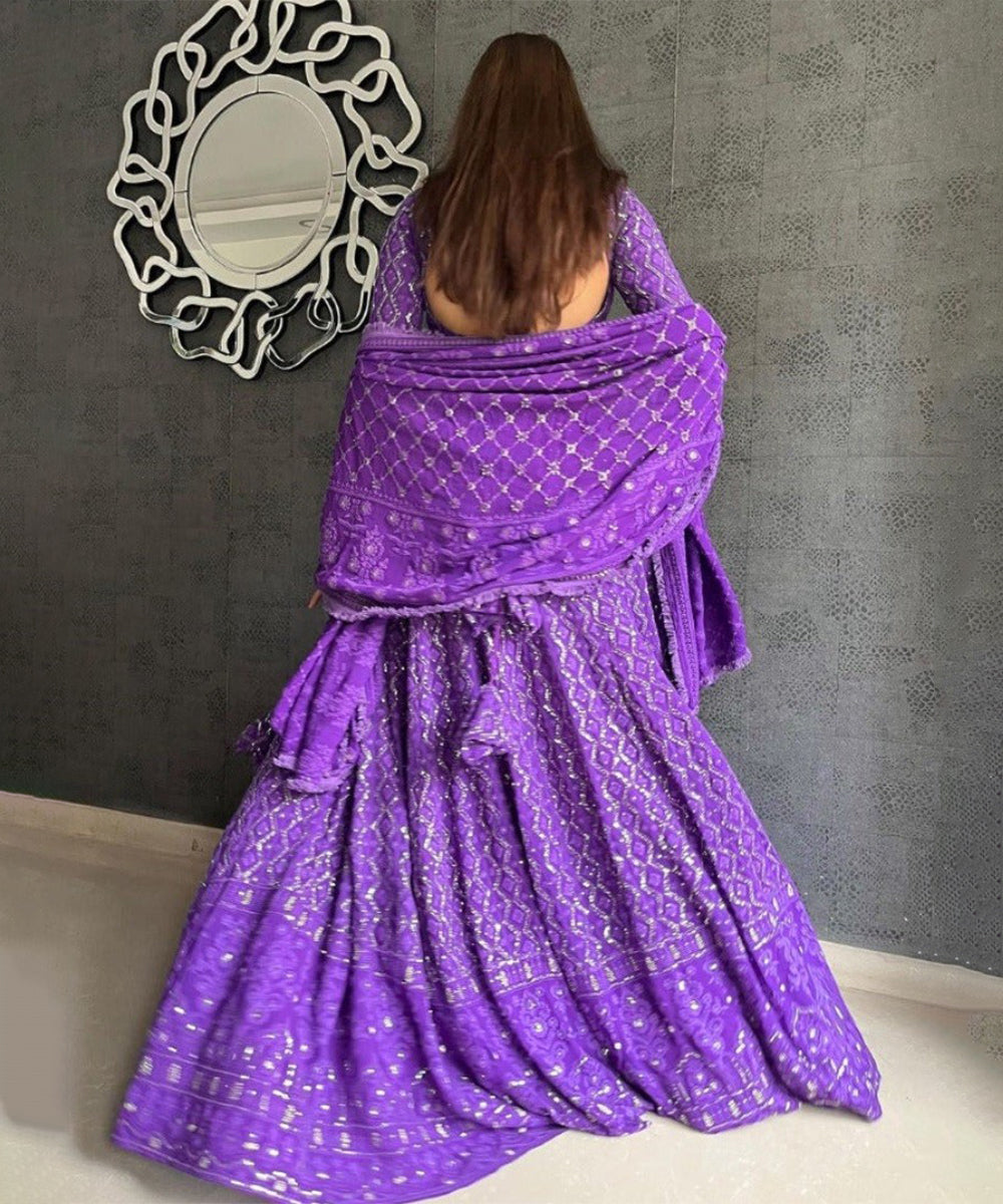 Lehenga Purple Thread Work Unstitched