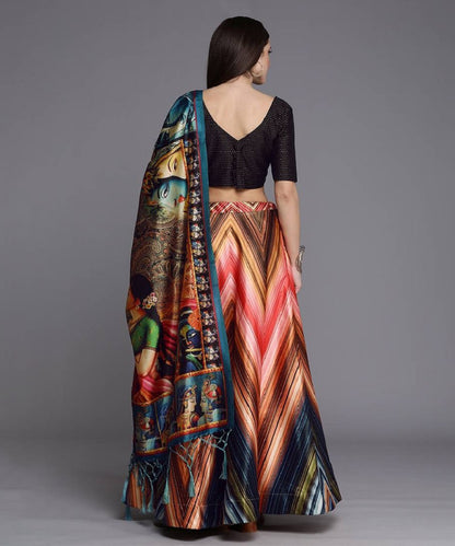 Lehenga Black Satin Printed Unstitched
