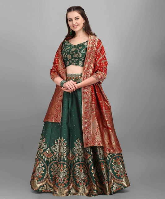 Lehenga Green Jacquard Wedding Unstitched