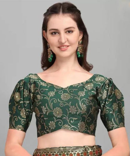Lehenga Green Jacquard Wedding Unstitched