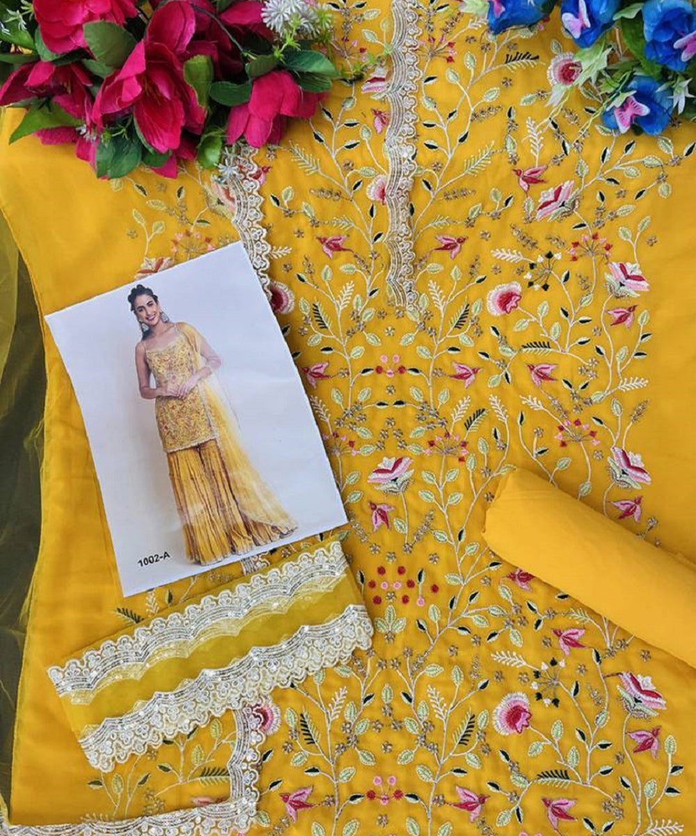 Punjabi Suit Yellow Georgette