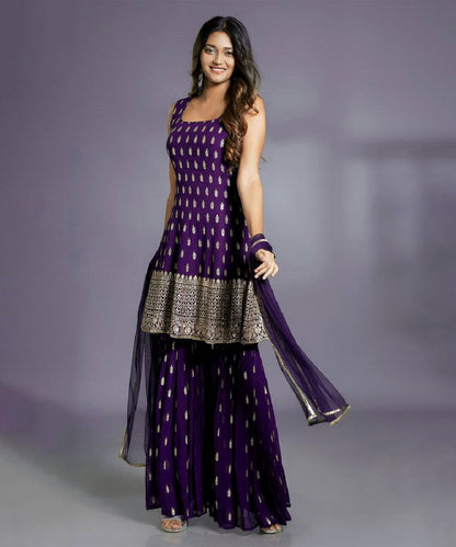 Sharara Purple Gold Embroidered