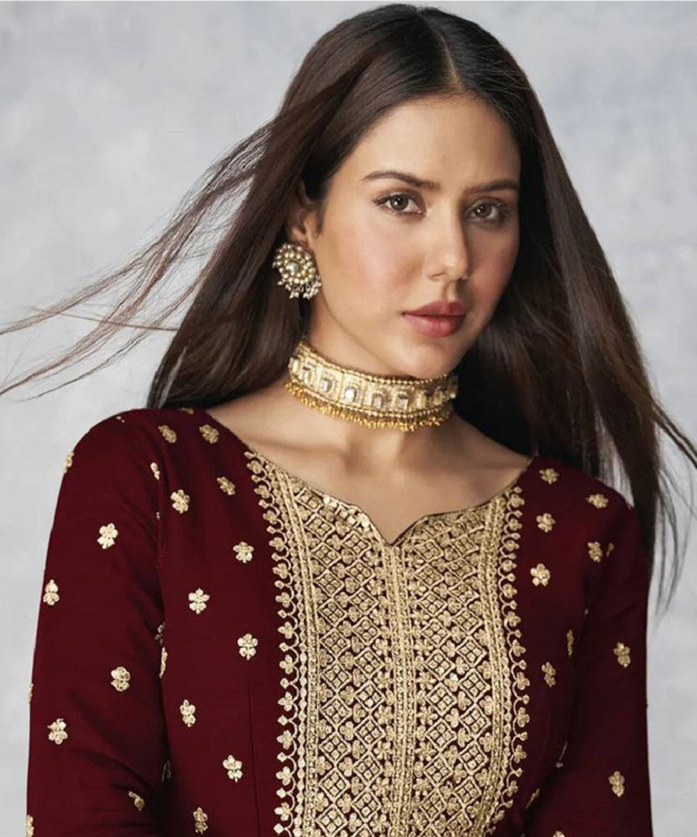 Sharara Maroon Nyra Cut Kurta