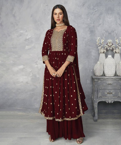 Sharara Maroon Nyra Cut Kurta