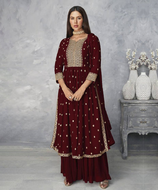 Sharara Maroon Nyra Cut Kurta