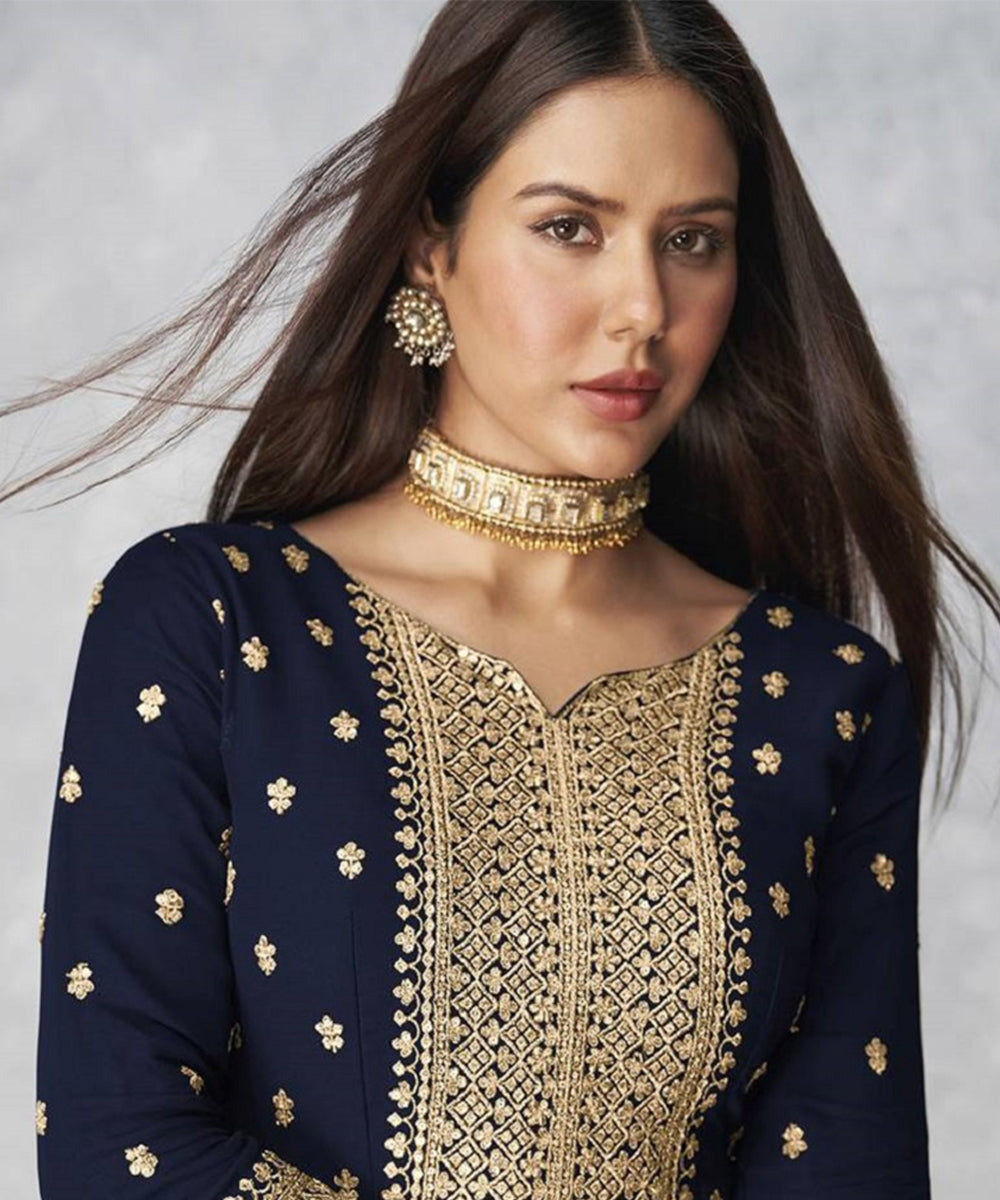 Sharara Navy Nyra Cut Kurta