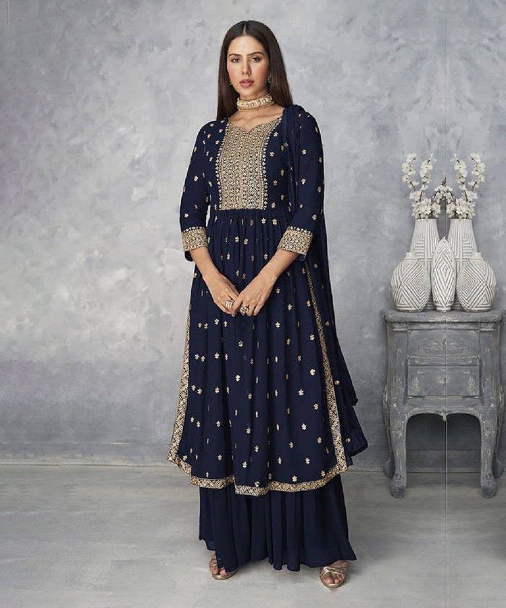 Sharara Navy Nyra Cut Kurta