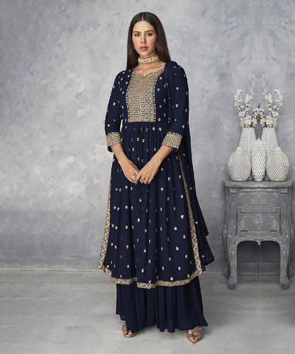 Sharara Navy Nyra Cut Kurta