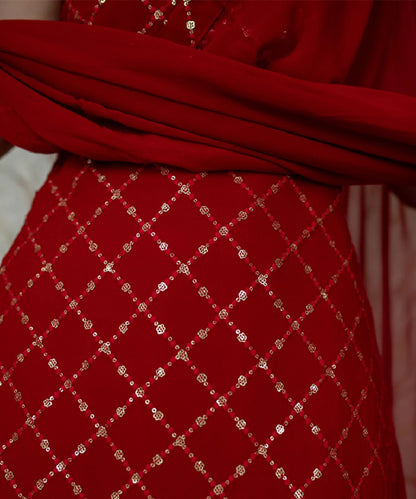 Patiala Suit Red Embroidered