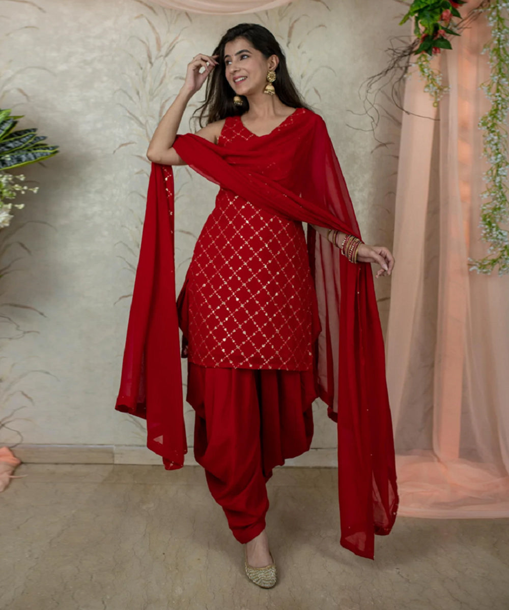 Patiala Suit Red Embroidered