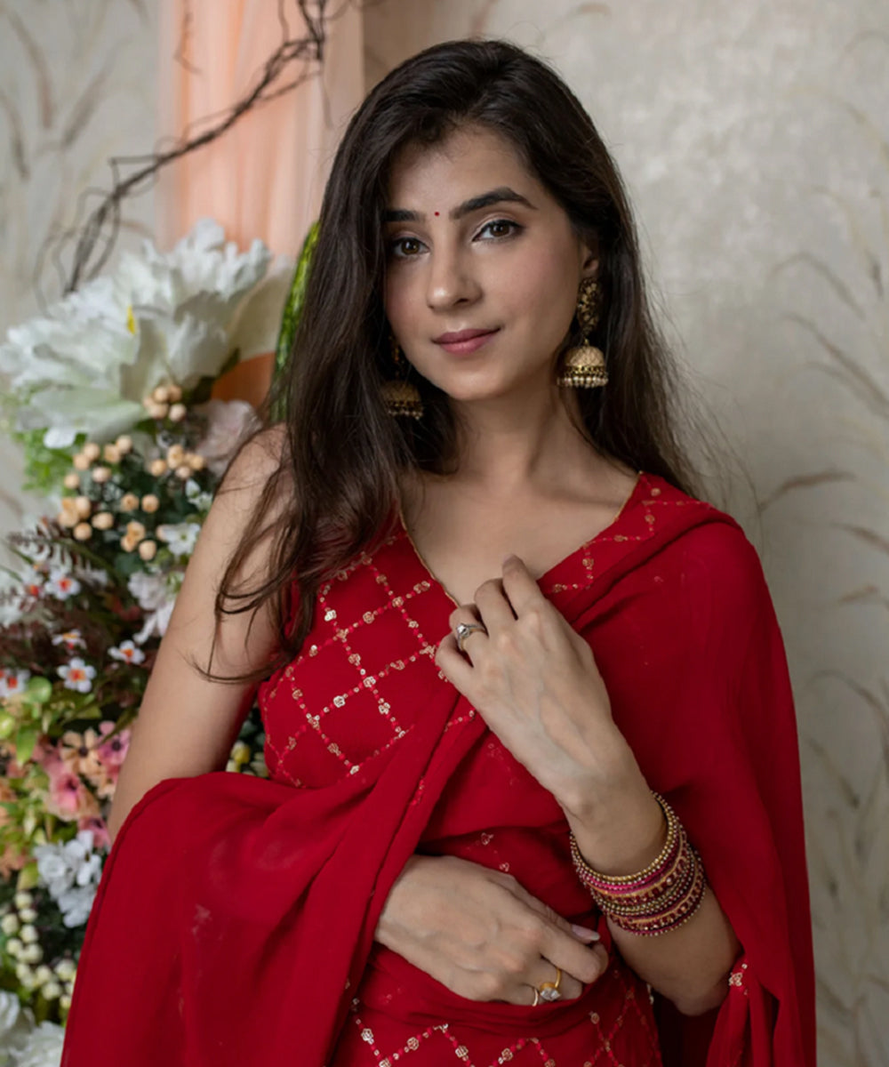 Patiala Suit Red Embroidered