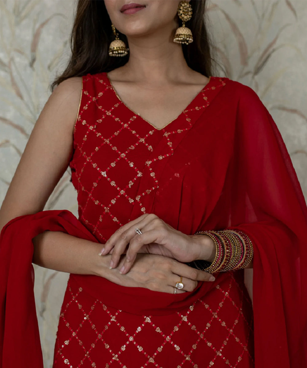 Patiala Suit Red Embroidered